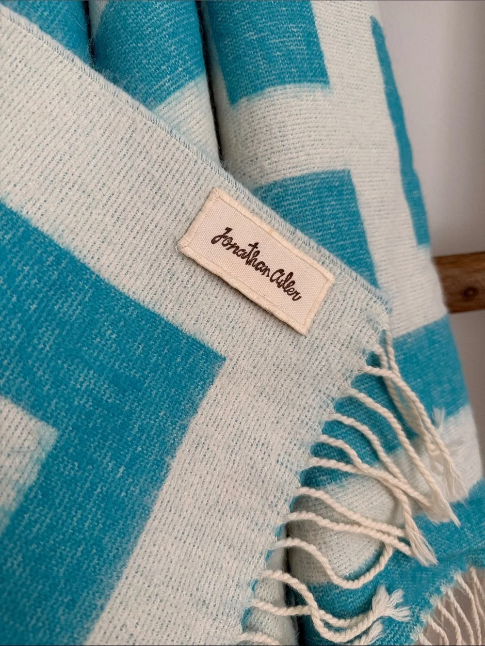 Jonathan Adler Nixon Baby Alpaca Throw Blanket Turquoise Made In Peru